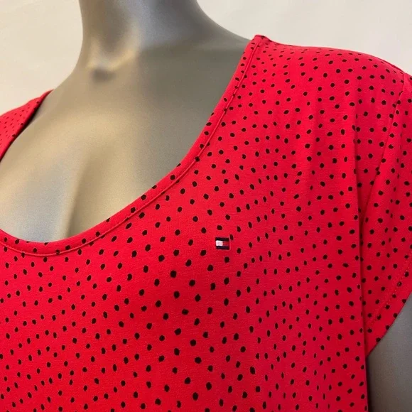 Tommy Hilfiger Dress Women’s XXL Red Polka Dot Tiered Midi Stretch - Picture 6 of 11
